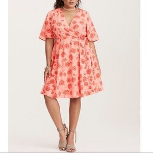 Torrid Orange Flower Print Wrap Flowy Dress Sz 22-